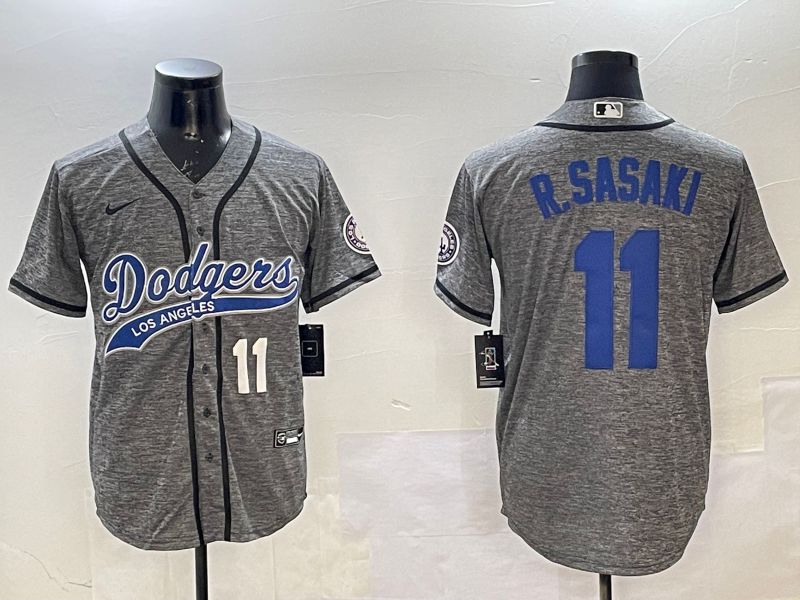 Men Los Angeles Dodgers 11 R.Sasaki Grey Joint Name 2025 Nike MLB Jersey style 2